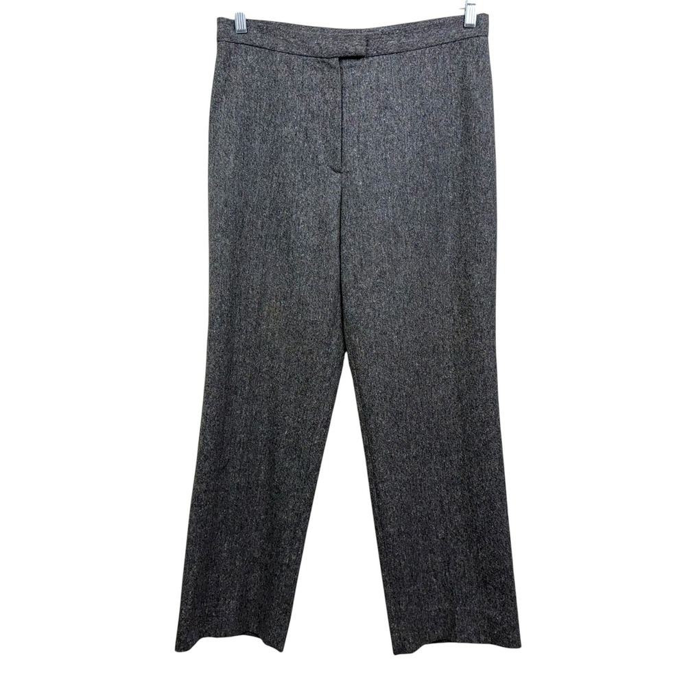 Paul Stuart Women Wool Trouser Pants Flat Front Zip Gray Sz 44 Made in France*